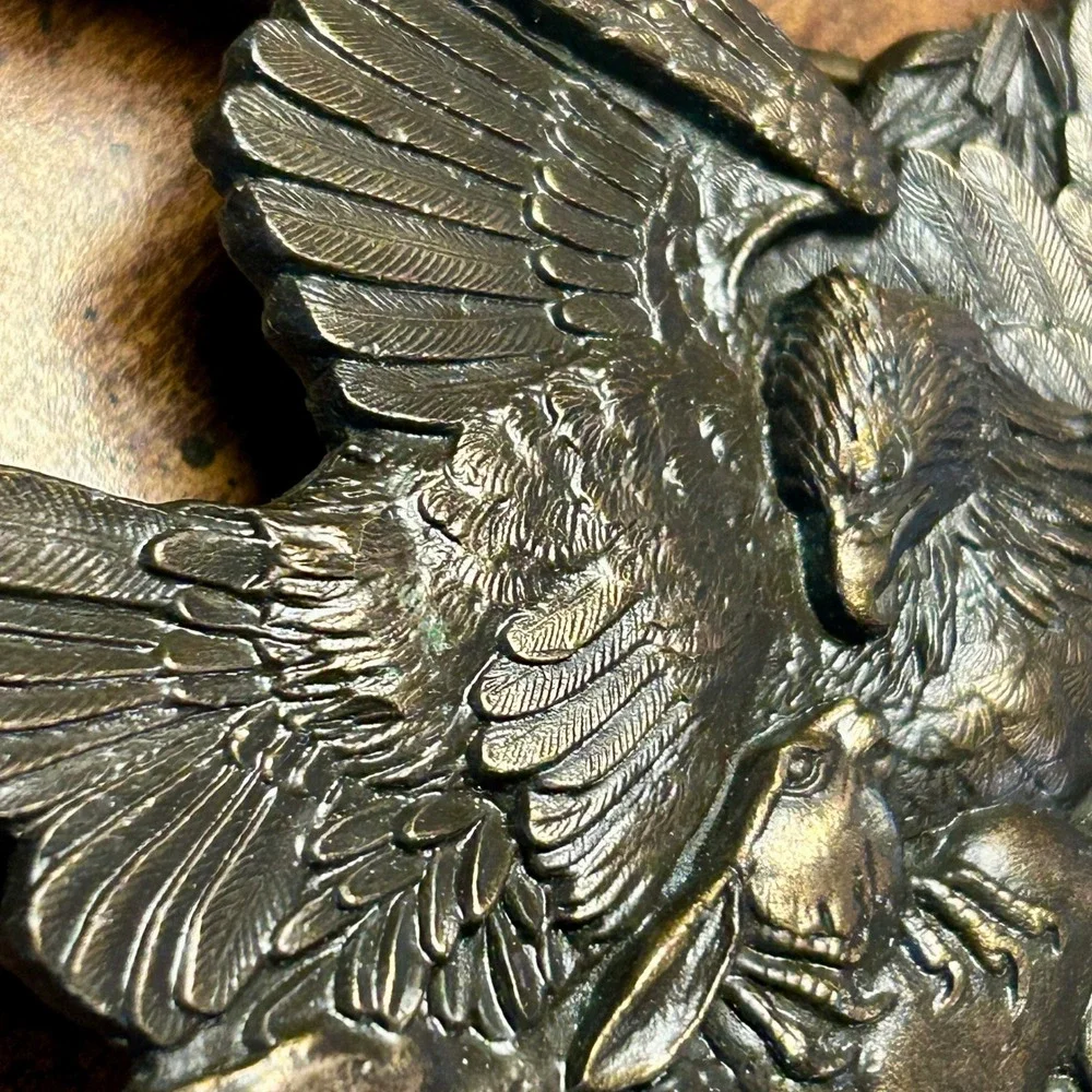 Bronze 1974 Bergamot Brass Works Belt Buckle Eagle Rabbit Wildlife Western